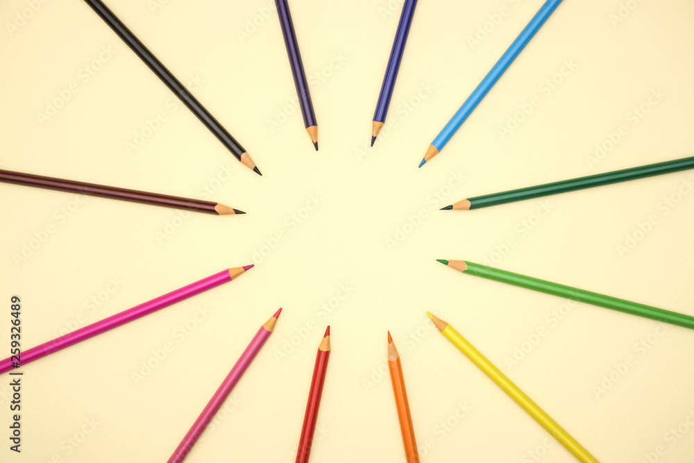 School and art supplies on yellow background School and art supplies on yellow background