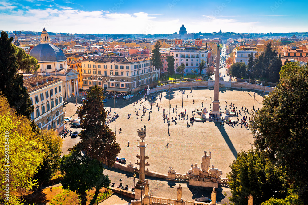 Piazza del Popolo or Peoples square in eternal city of Rome view from above