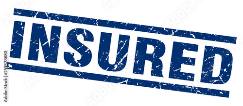 square grunge blue insured stamp