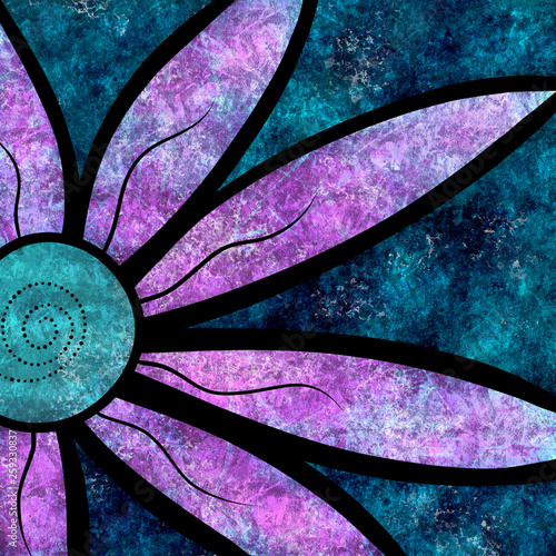 Large Purple Flower Illustration with Grunge Texture