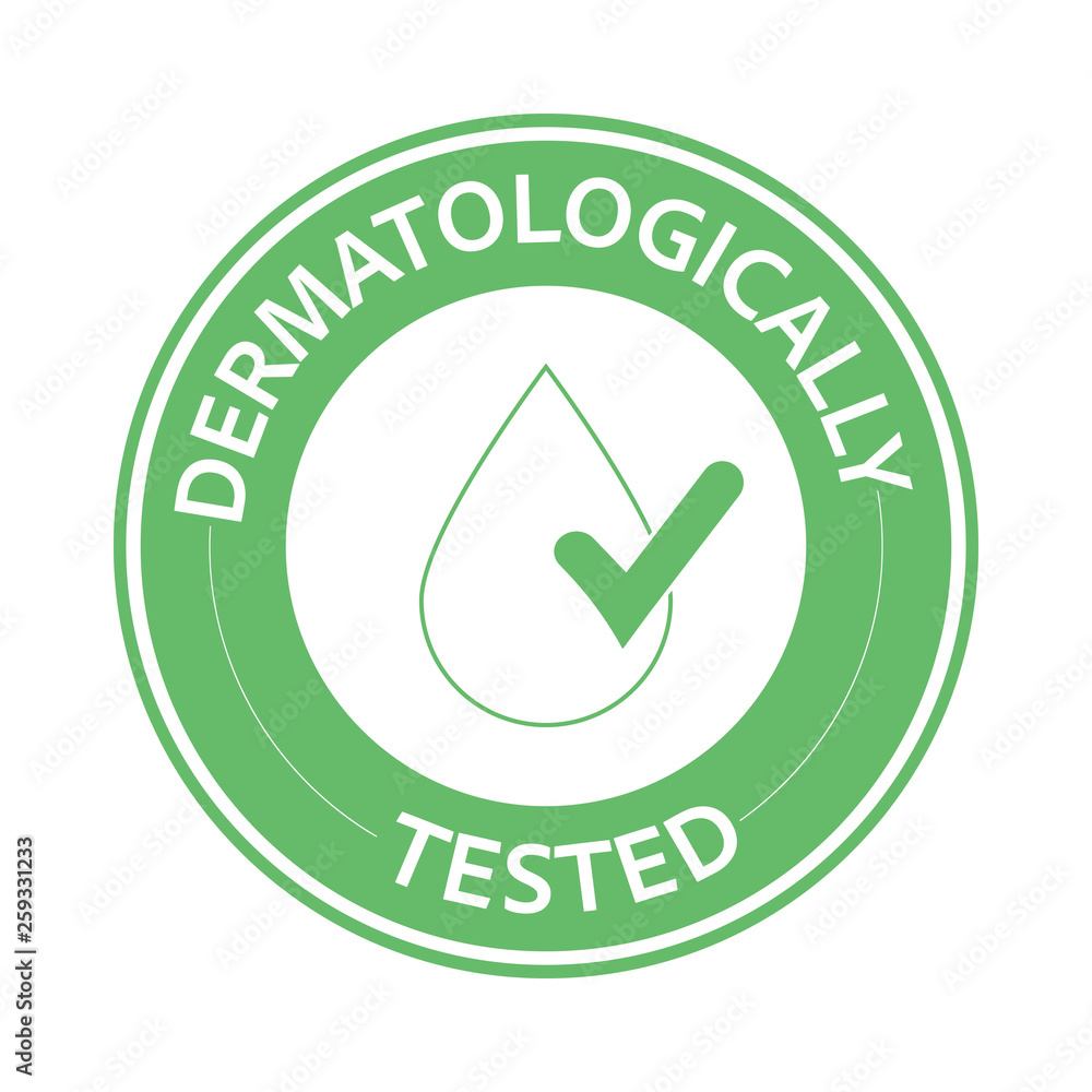Dermatologically green Tested icon. One of the most important label for people with sensitive skin. Stock vector illustration isolated on white background Dermatologically green Tested icon. One of the most important label for people with sensitive skin. Stock vector illustration isolated on white background