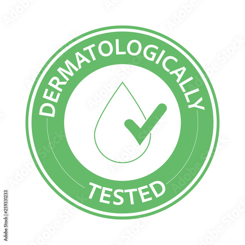 Dermatologically green Tested icon. One of the most important label for people with sensitive skin. Stock vector illustration isolated on white background