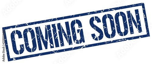 coming soon blue grunge square vintage rubber stamp