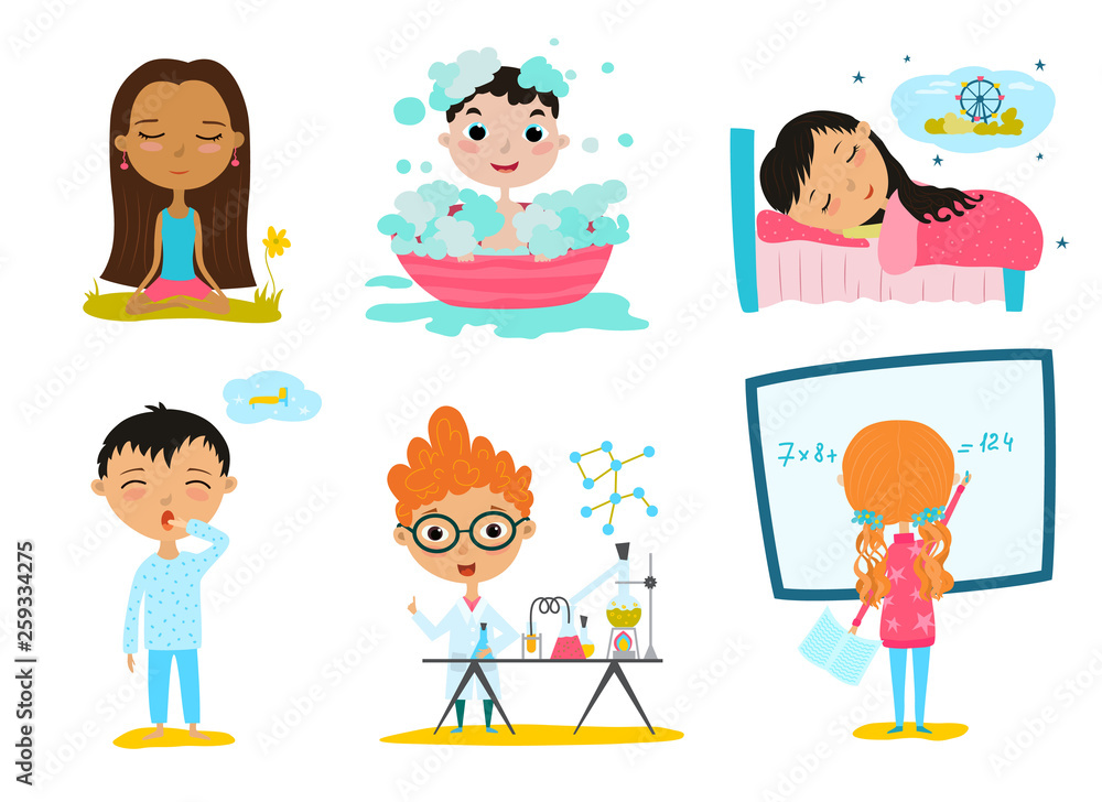 Happy kids cartoon collection. Multicultural children in different positions isolated on white background Happy kids cartoon collection. Multicultural children in different positions isolated on white background