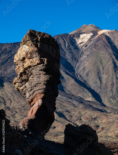 Teide volcano crater and Roques de Garcia rock, vertical composition