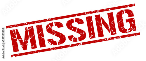 missing red grunge square vintage rubber stamp