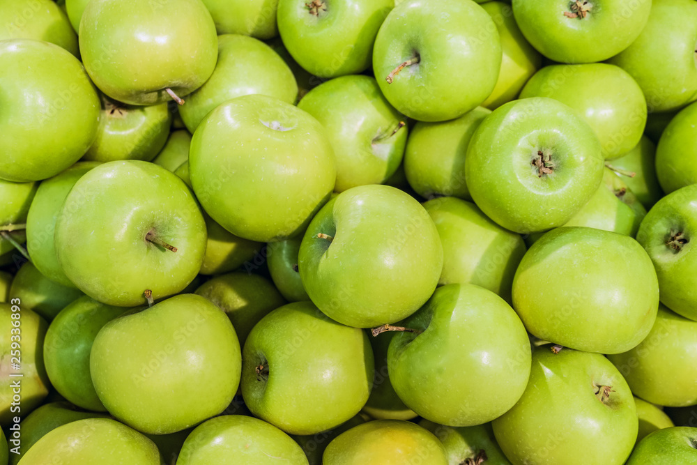 Granny smith green apples. Raw fruit background. Top view. Granny smith green apples. Raw fruit background. Top view.