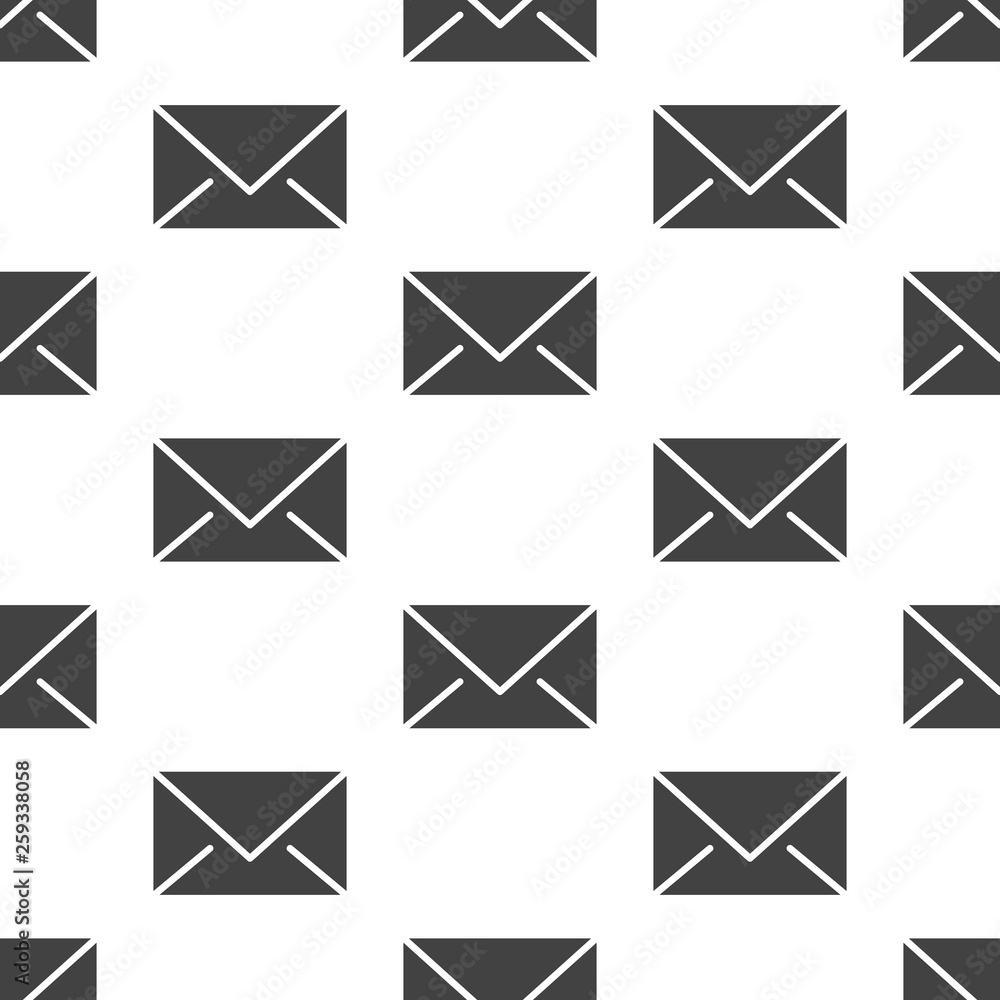 Seamless pattern with envelopes flat glyph icons. Mail background, message, email vector illustrations. Black white signs for mailing list, post office Seamless pattern with envelopes flat glyph icons. Mail background, message, email vector illustrations. Black white signs for mailing list, post office