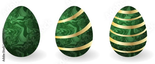 Set of Easter eggs. Decorative paschal eggs Faberge, malachite with golden décor