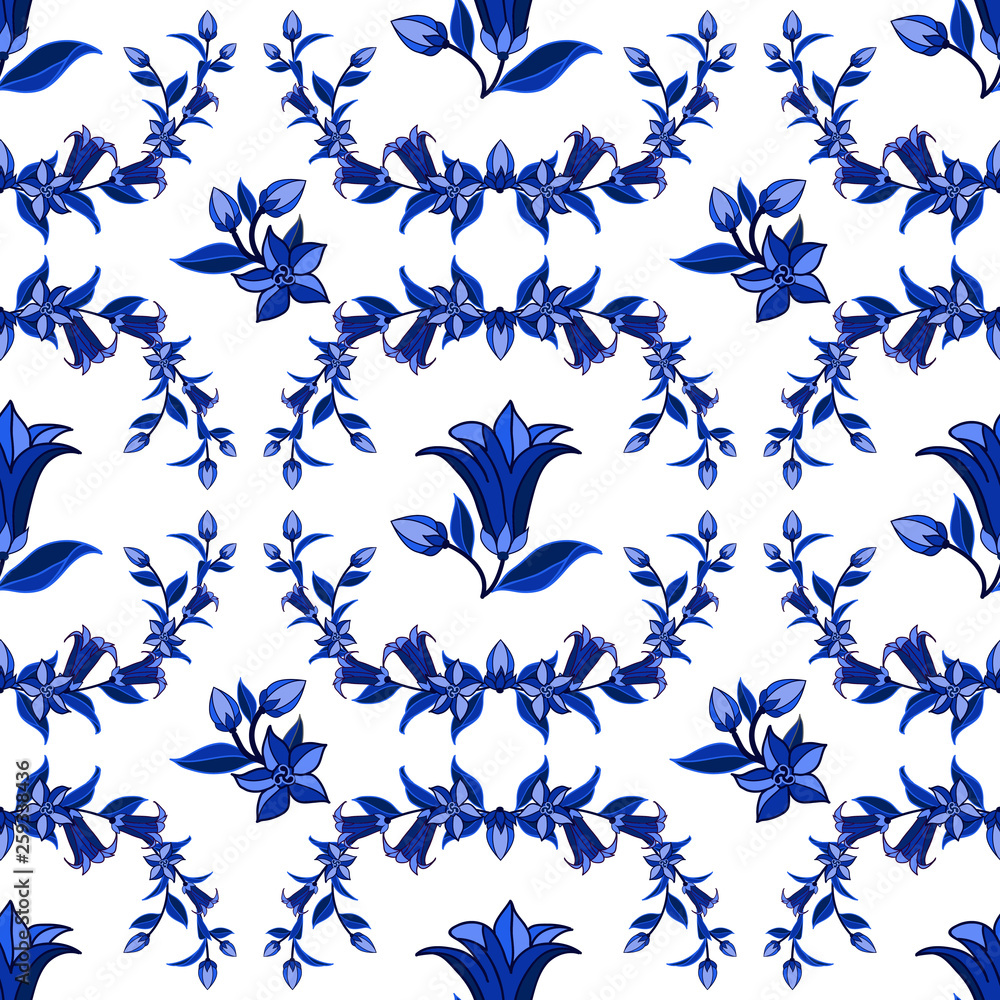 Decorative seamless pattern in traditional Russian Gzhel style Decorative seamless pattern in traditional Russian Gzhel style