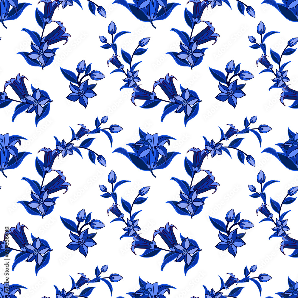 Decorative seamless pattern in traditional Russian Gzhel style Decorative seamless pattern in traditional Russian Gzhel style