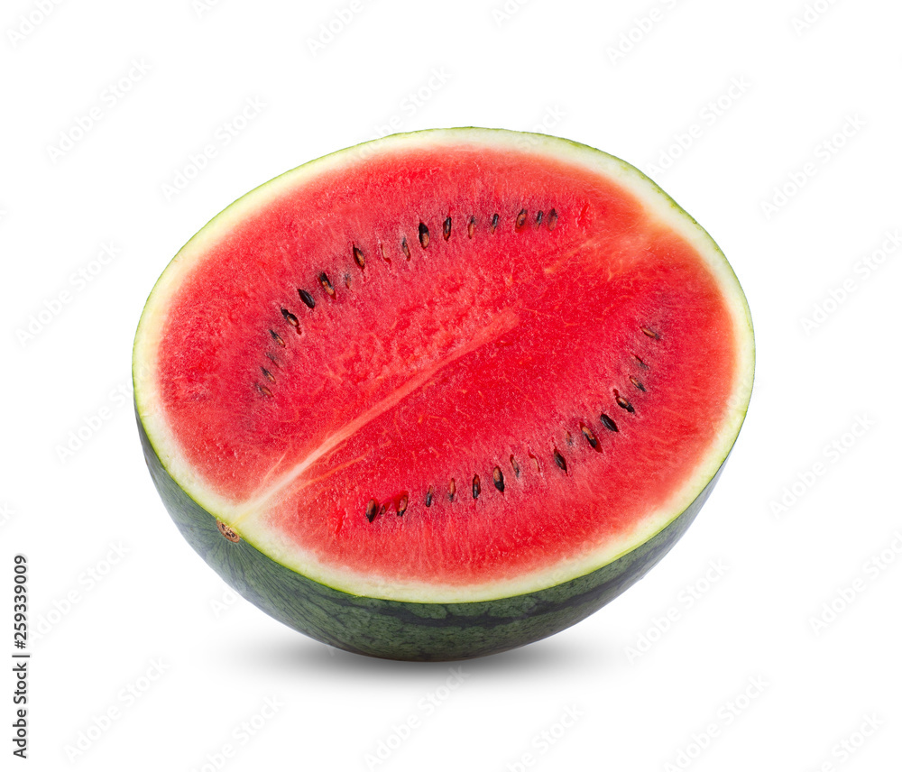 half of fresh watermelon slice isolated on white background. ful depth of field half of fresh watermelon slice isolated on white background. ful depth of field