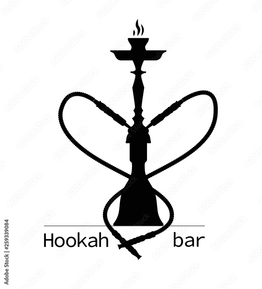 Two pipe hookah silhouette isolated black on white, lounge and relaxation, shisha, smoking vector Two pipe hookah silhouette isolated black on white, lounge and relaxation, shisha, smoking vector