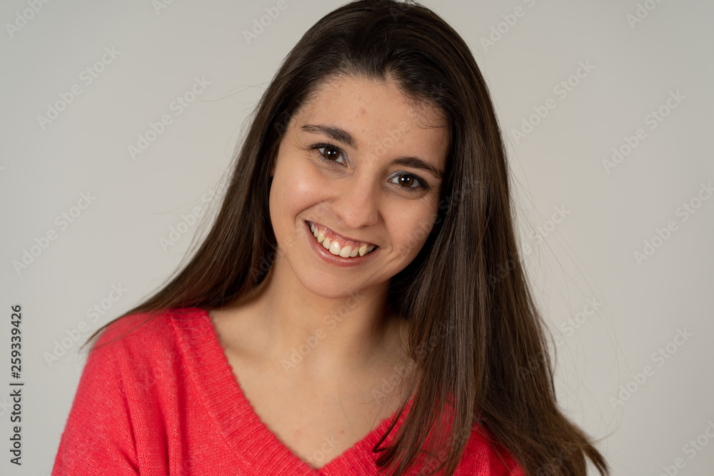 Portrait of young attractive woman with happy and smiling face. Beauty concept and lifestyle Portrait of young attractive woman with happy and smiling face. Beauty concept and lifestyle