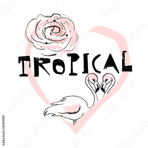 Cute cartoon topical summer set of bright stickers in collage style with hand drawn textures. Trendy chic hawaiian prints for apparel or typography