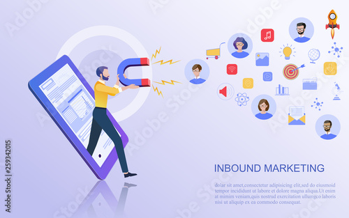 Modern flat design concept of marketing for banner and website templates Inbound marketing, customer attraction, , analysis including marketing promotion, vector illustration.