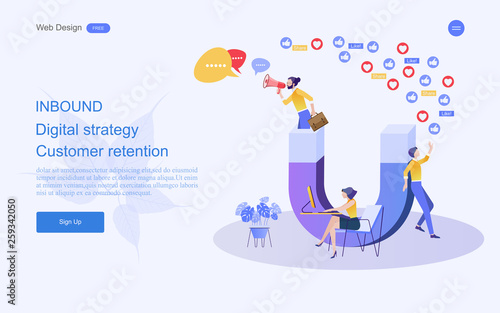 Modern flat design concept of marketing for banner and website templates Inbound marketing, customer attraction, , analysis including marketing promotion, vector illustration.