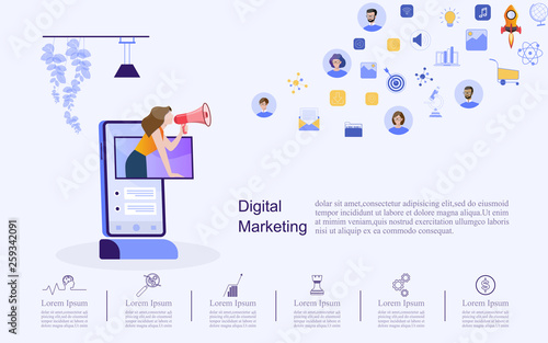 Modern flat design concept of marketing for banner and website templates Inbound marketing, customer attraction, , analysis including marketing promotion, vector illustration.