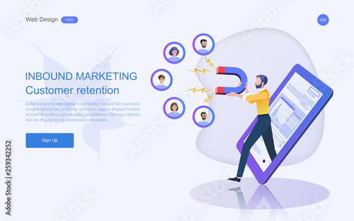Modern flat design concept of marketing for banner and website templates Inbound marketing, customer attraction, , analysis including marketing promotion, vector illustration. photo