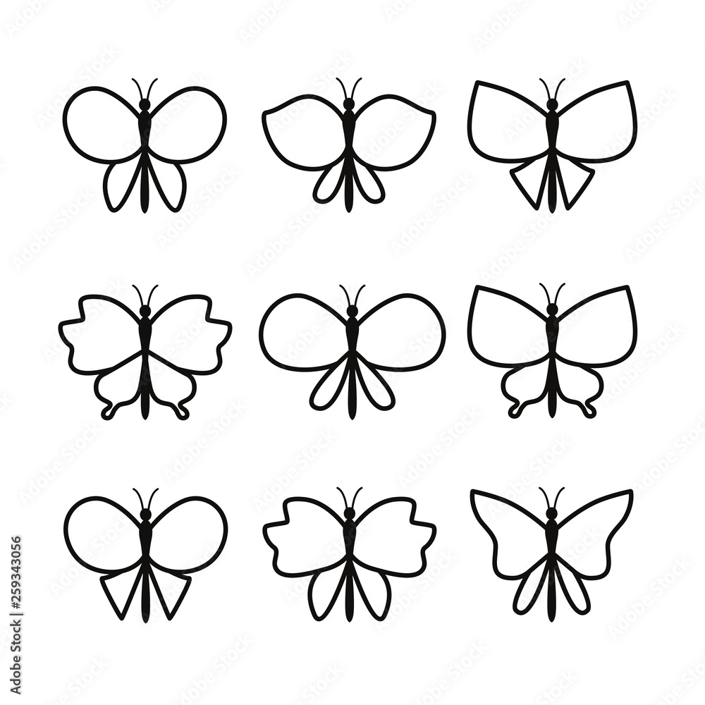 Fototapeta premium Butterfly flat line icon collection. Vector illustration.
