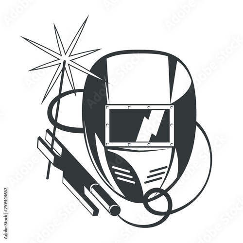 Welder mask and welding machine silhouette for business