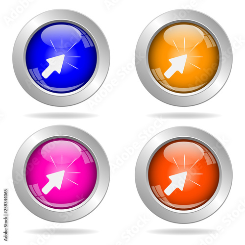 Set of round color icons. Click here icon.