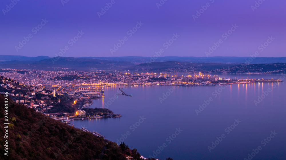 Aerial view of the beautiful city of Trieste in Italy