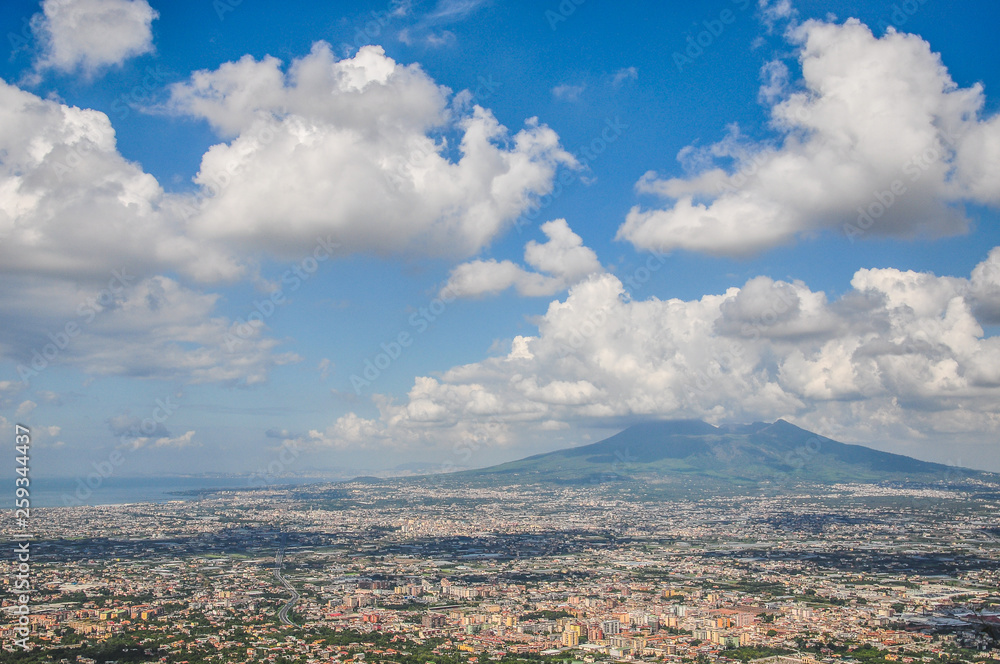 Panorama of the city of Naples with Vesuvius in the background