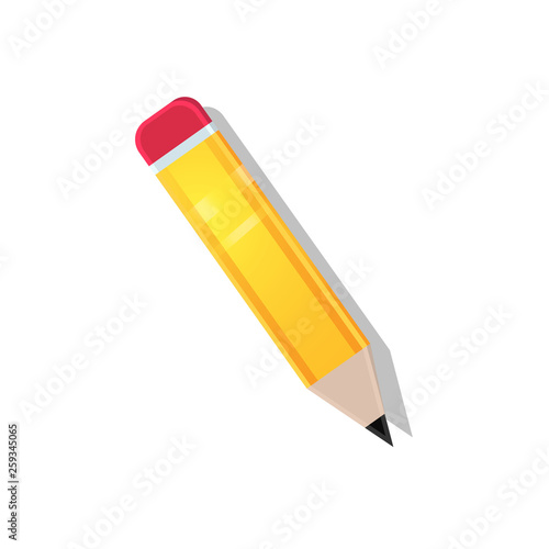 Pencil write isolated icon. Pencil icon in flat design. Vector illustration. Pencil on white background with shadow.