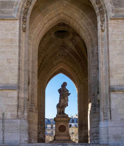 Monument to Blaise Pascal, a french philosopher, under the Saint-Jacques Tower - Paris, France Paris