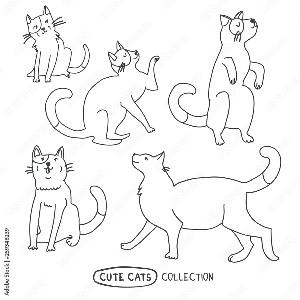 Cute funny cats vector set