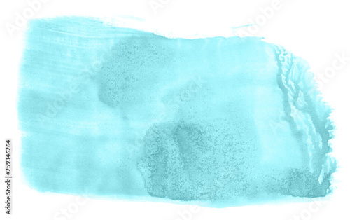 Abstract watercolor background hand-drawn on paper. Volumetric smoke elements. Blue-Green color. For design, web, card, text, decoration, surfaces.