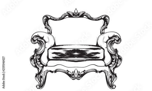 Baroque armchair Vector. Royal style decotations. Victorian ornaments engrave...