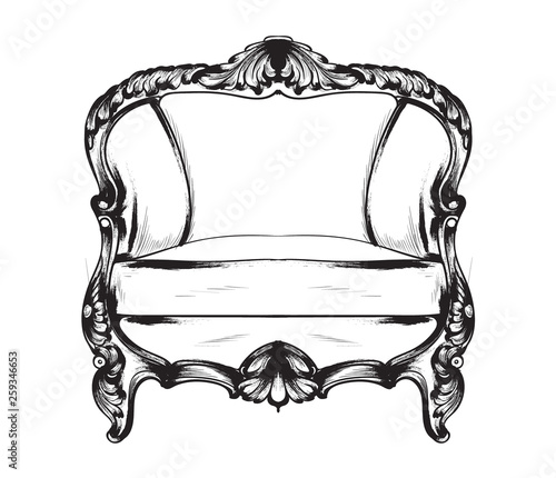Baroque armchair Vector. Royal style decotations. Victorian ornaments engrave...