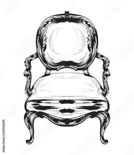 Baroque chair Vector. Royal style decotations. Victorian ornaments engraved. ...