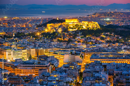 Panoramic aerial view of Athens  Greece at summer sunset