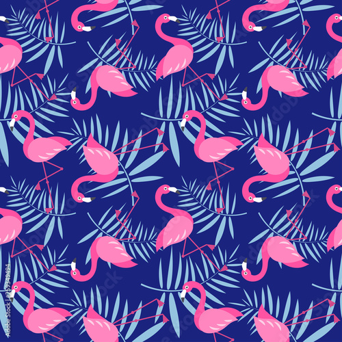 Seamless pattern with cute pink Flamingo birds