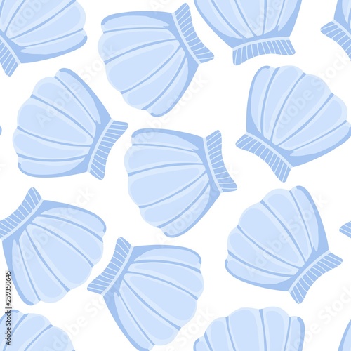 Blue seashells vector seamless pattern. Abstract shell marine wallpaper.