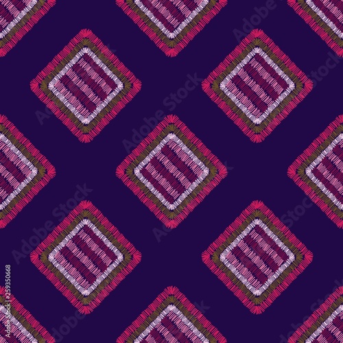 Modern embroidery carpet geometric shape seamless pattern.