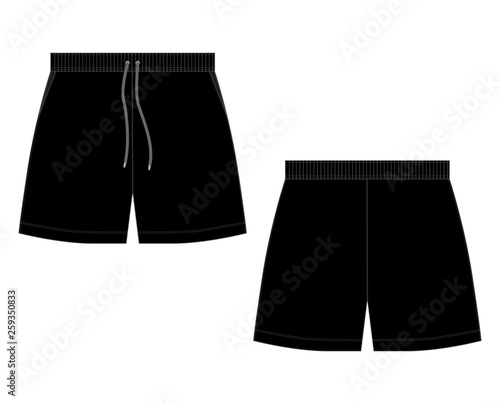 Technical sketch black sport shorts pants design template.