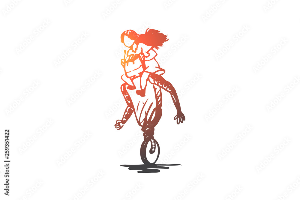 Robot, girl, play, machine, technology concept. Hand drawn isolated vector.