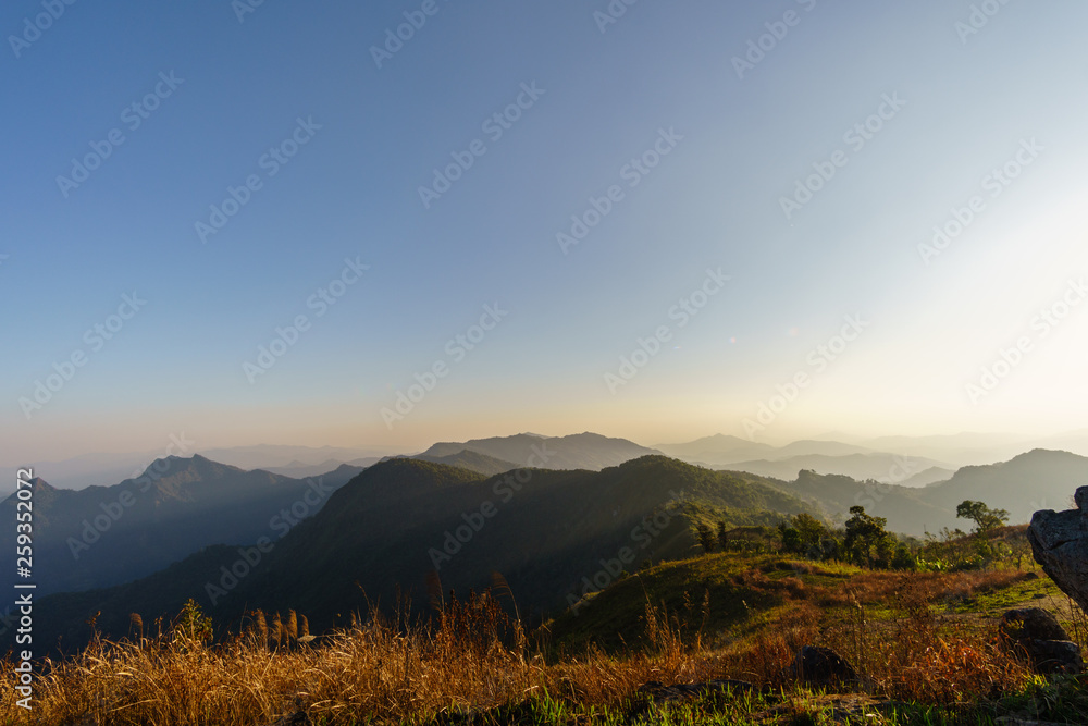Scenery on the mountain At sunset Weather Forecast For Thailand From Mid-February Start to spring.