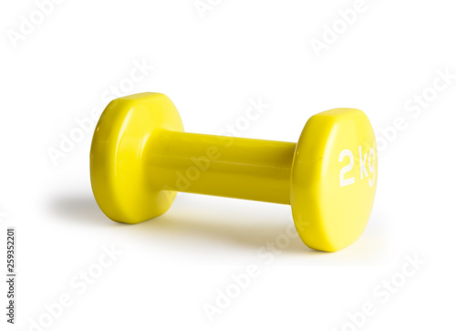 yellow dumbbells isolated on white background with clipping path