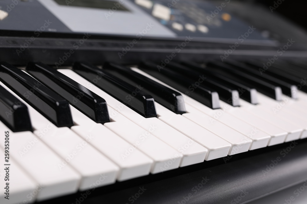 Piano keyboard instrument, composition on a white background. Piano keyboard instrument, composition on a white background.