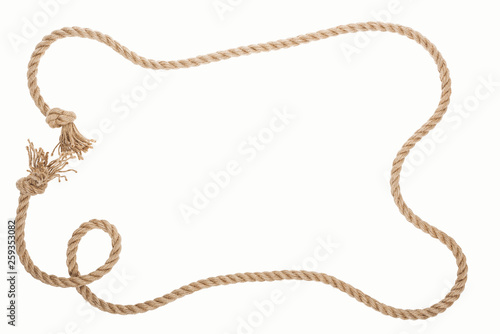 Canvas Print frame of brown and jute rope with knots isolated on white