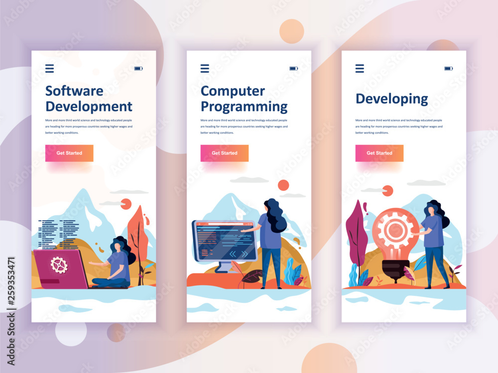 Software Application Module Introduction Screens Set of onboarding screens user interface kit for Development ...