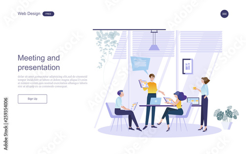 Business meeting and brainstorming. Business concept for teamwork. Vector illustration infographic template,web banner with people, team.