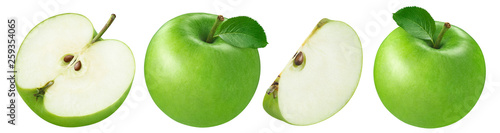 Green apple set isolated on white background photo