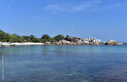 Tanjung Tinggi Beach on a sunny day in Belitung Island, Indonesia