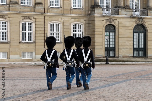 Copenhagen, Denmark. The Changing of the Royal Guard in front of the Amalienborg Palace. 